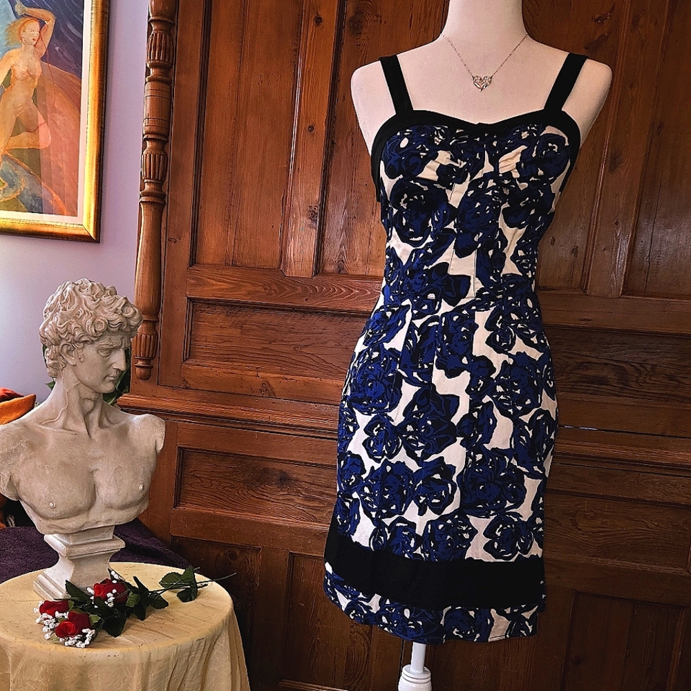 Feminine Richard Chai Short Blue & White Floral Summer Dress. Size 1